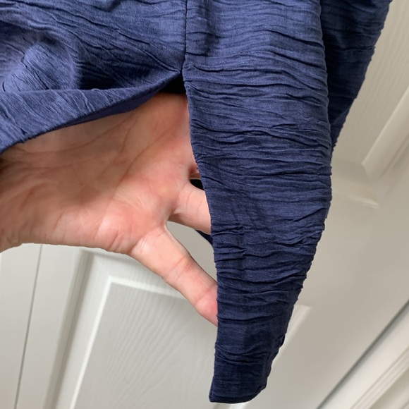 Eliza J navy faux wrap silk look lined dress 3/4 jewelled sleeves EUC - Picture 6 of 8